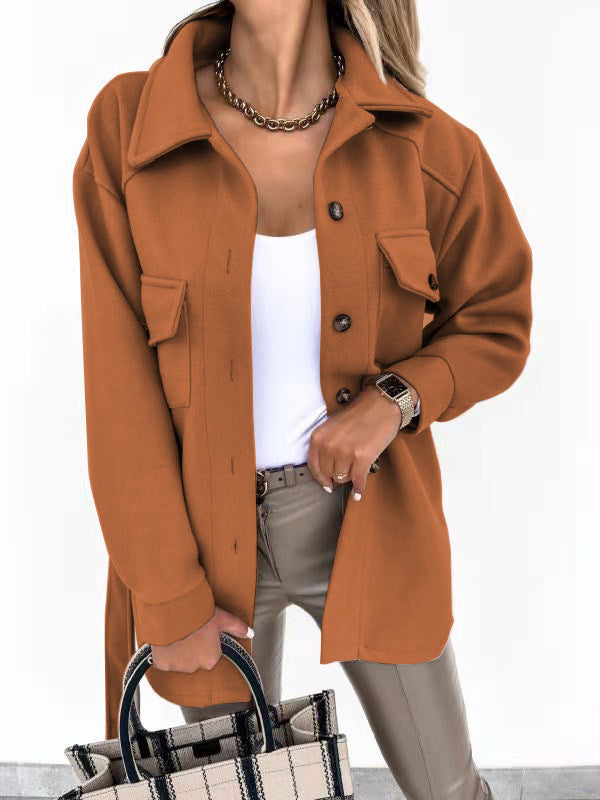 Damen Modische Overshirt-Jacke mit aufgesetzten Taschen und Knopfverschluss Krohn-e