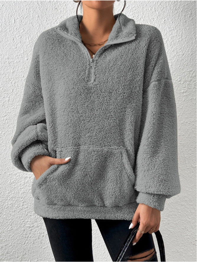 Damen Kuscheliger Fleece-Pullover mit Stehkragen und Eingrifftaschen Krohn-e