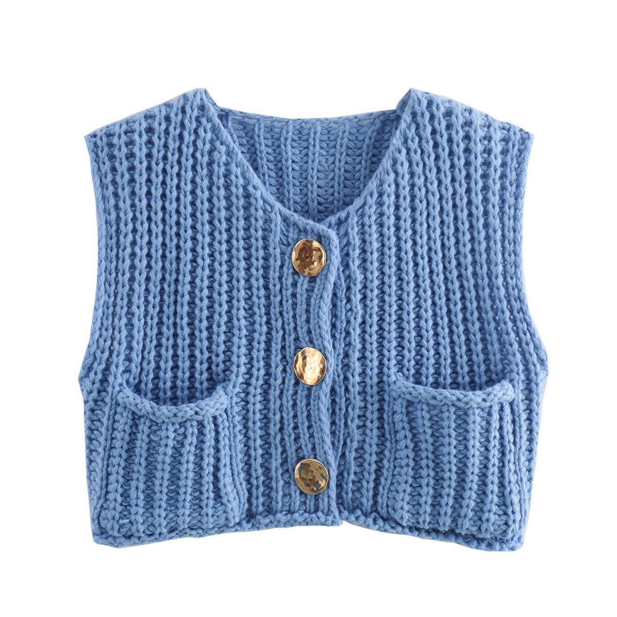 Damen modische Strickweste mit Knopfdetails und aufgesetzten Taschen Krohn-e