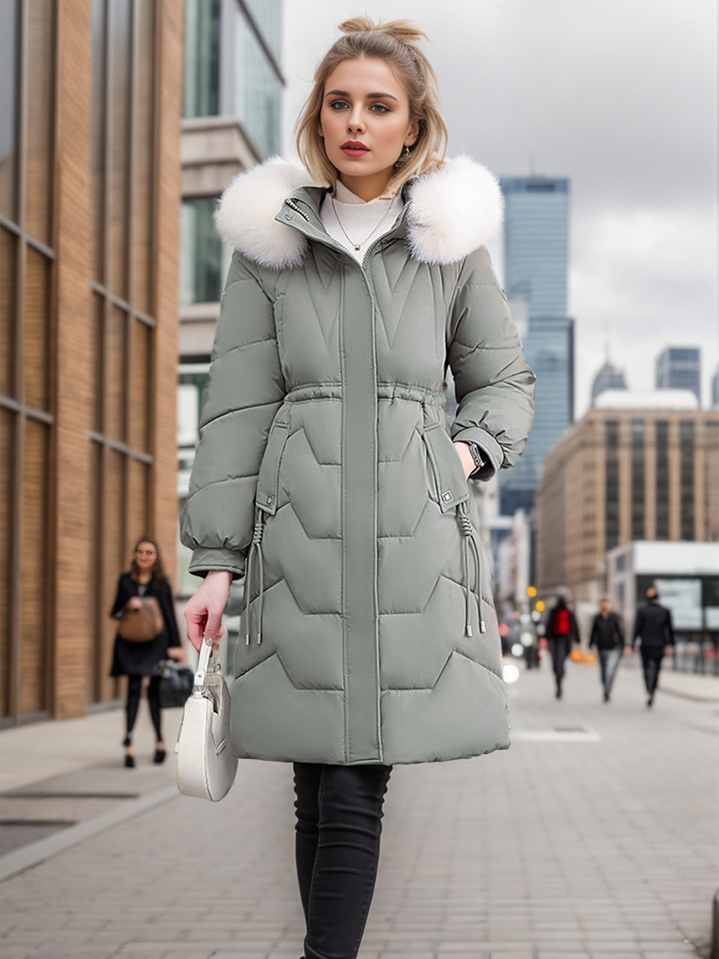 Damen eleganter und isolierter Wintermantel mit abnehmbarem Kunstfellkragen Krohn-e