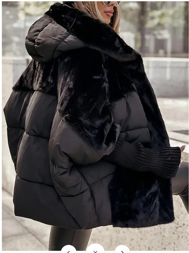 Damen Oversize Steppjacke mit Kunstfell und Kapuze Krohn-e