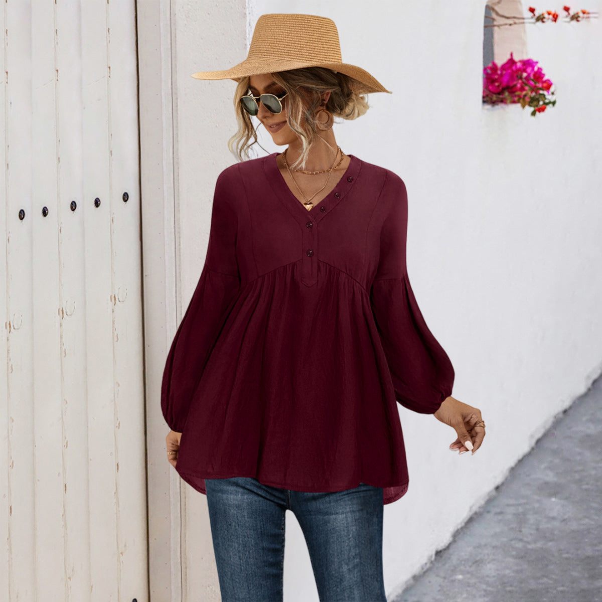 Damen Blusenshirt mit Knopfdetails und lockerer Passform Krohn-e