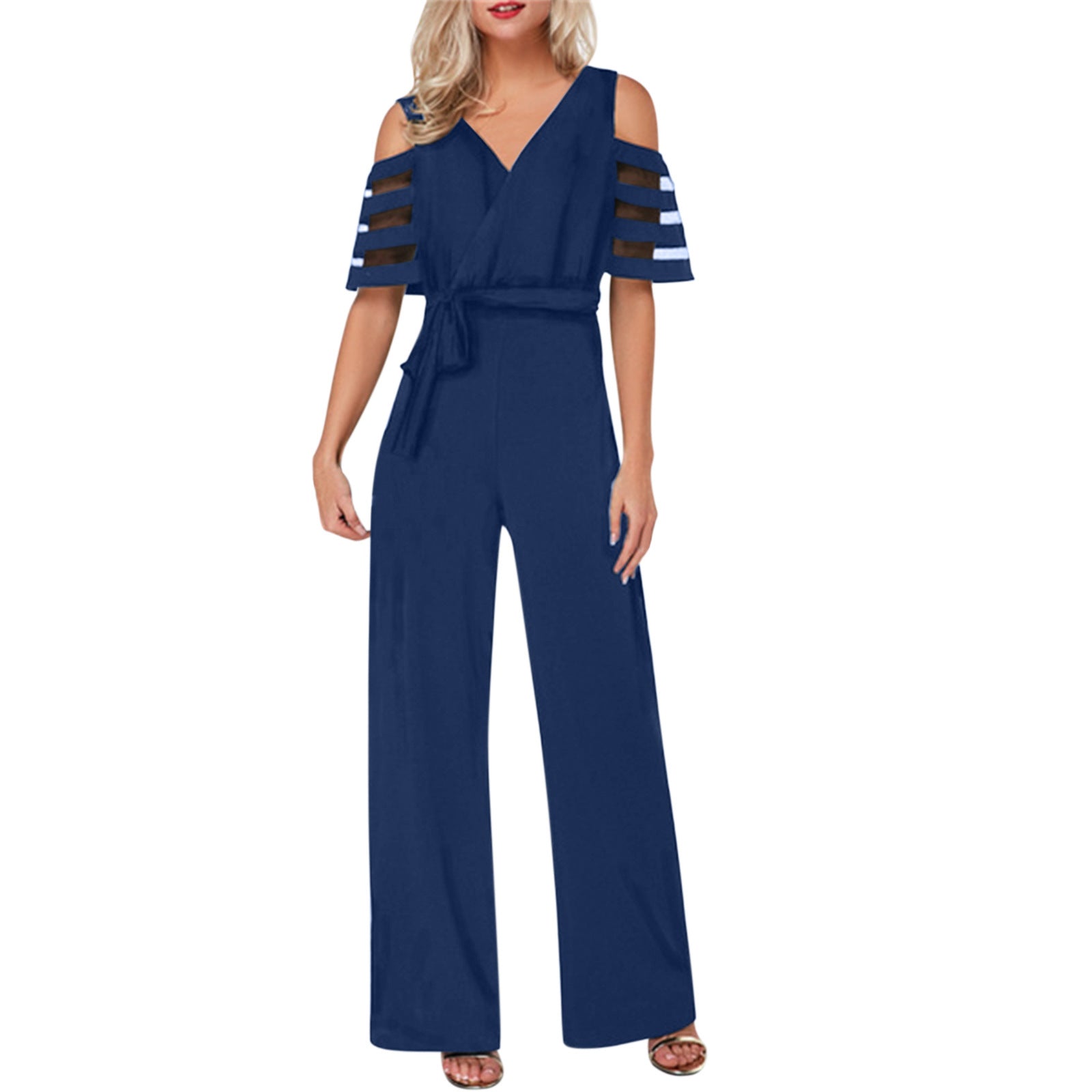 Damen Eleganter Jumpsuit mit transparenten Ärmel-Details und Taillengürtel Krohn-e