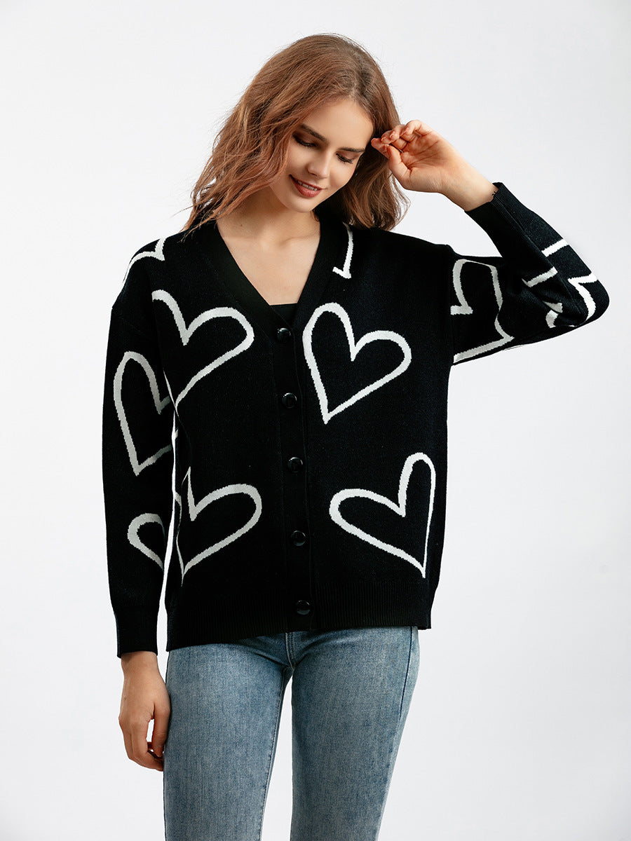 Damen Strickjacke mit Herzmotiv und lockerem Schnitt Krohn-e