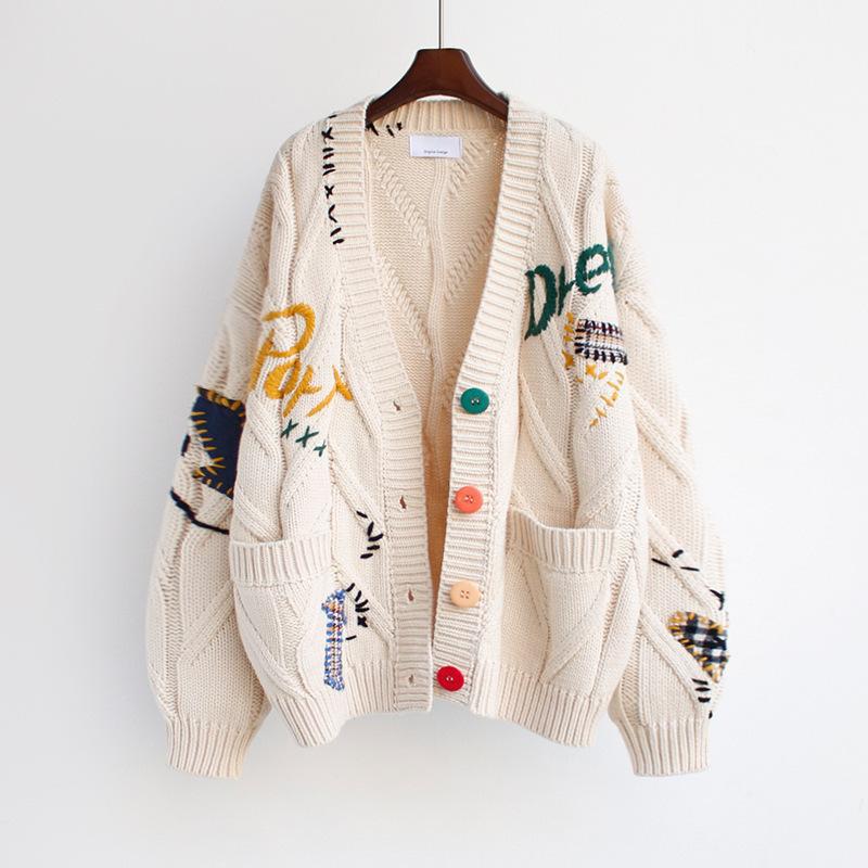 Damen Strickjacke mit buntem Motiv und praktischen Taschen Krohn-e