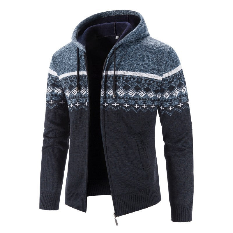 Herren Melierte Strickjacke mit Kapuze und Norweger-Muster Krohn-e