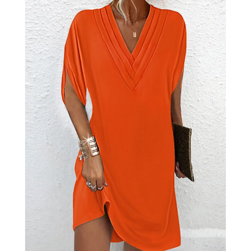 Fudus Falten-Batwing-Kleid mit V-Ausschnitt