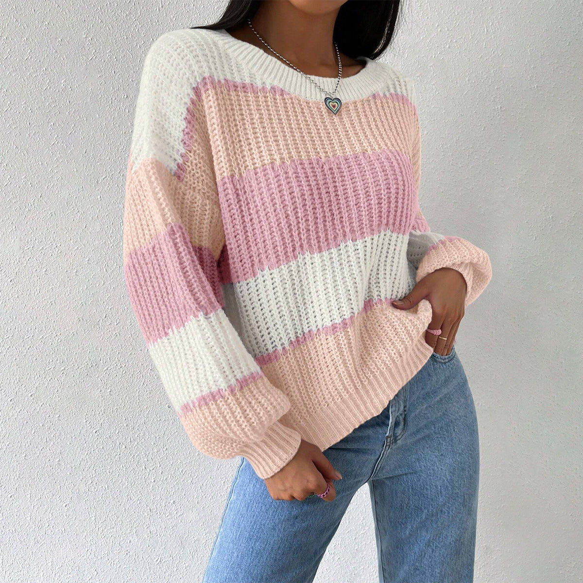 Krohn-e | Pullover Pullover Grobstrick Übergröße Fit Langarm Freizeit Crew Neck