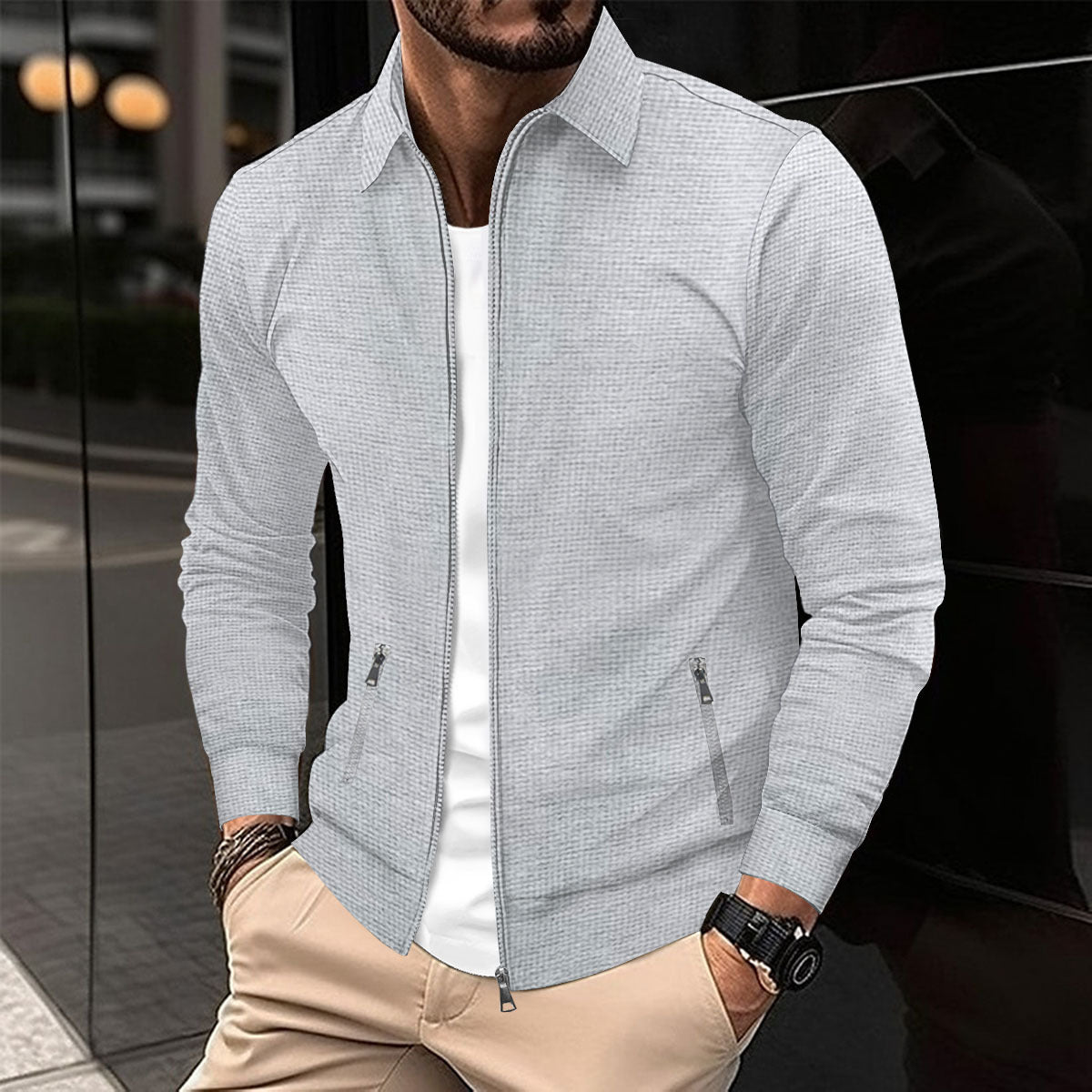 Herren moderne Freizeitjacke mit Reißverschluss und praktischen Seitentaschen Krohn-e