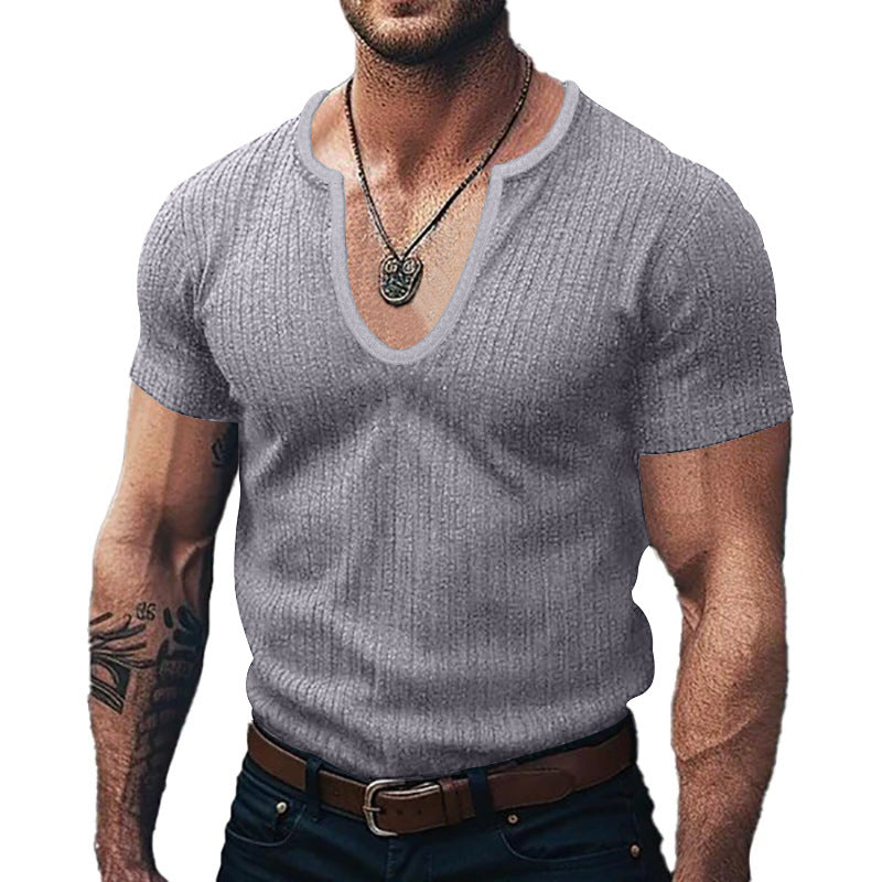 Herren Ribbed V-Ausschnitt T-Shirt Krohn-e
