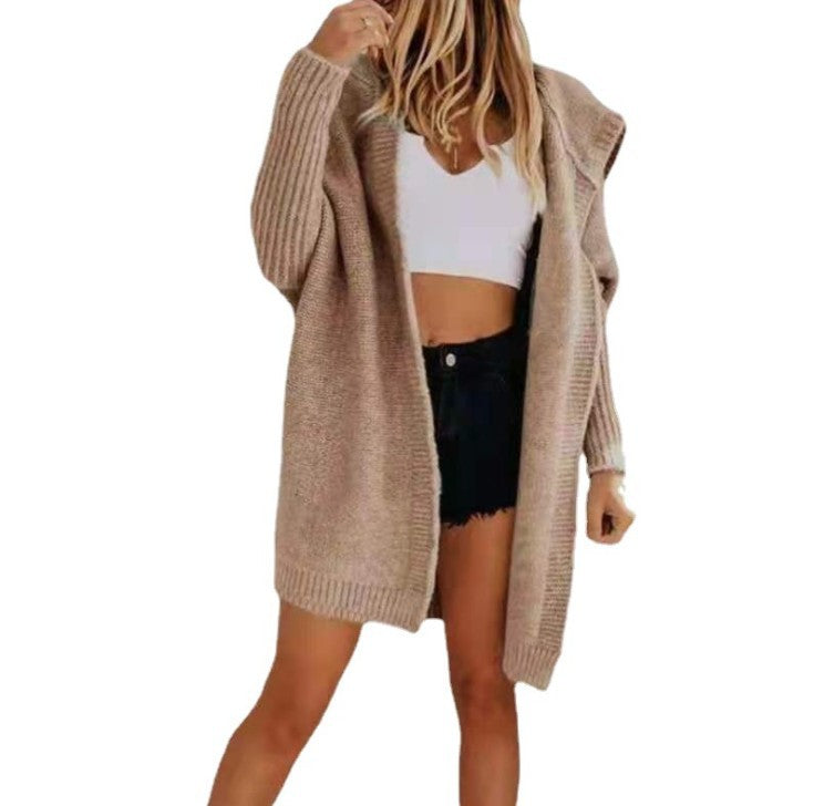 Damen Modische Strickjacke mit Kapuze und offenen Ärmeln Krohn-e
