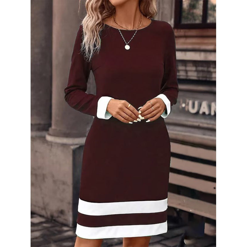 Damen Elegantes Kleid mit kontrastierenden Ärmelabschlüssen und Saum Krohn-e