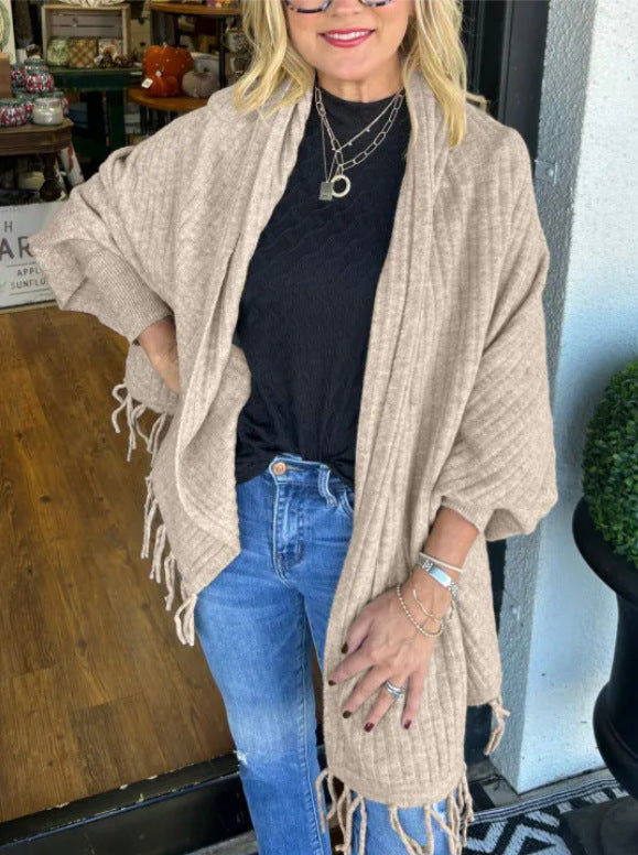 Damen vielseitiger Poncho mit Fransen Krohn-e