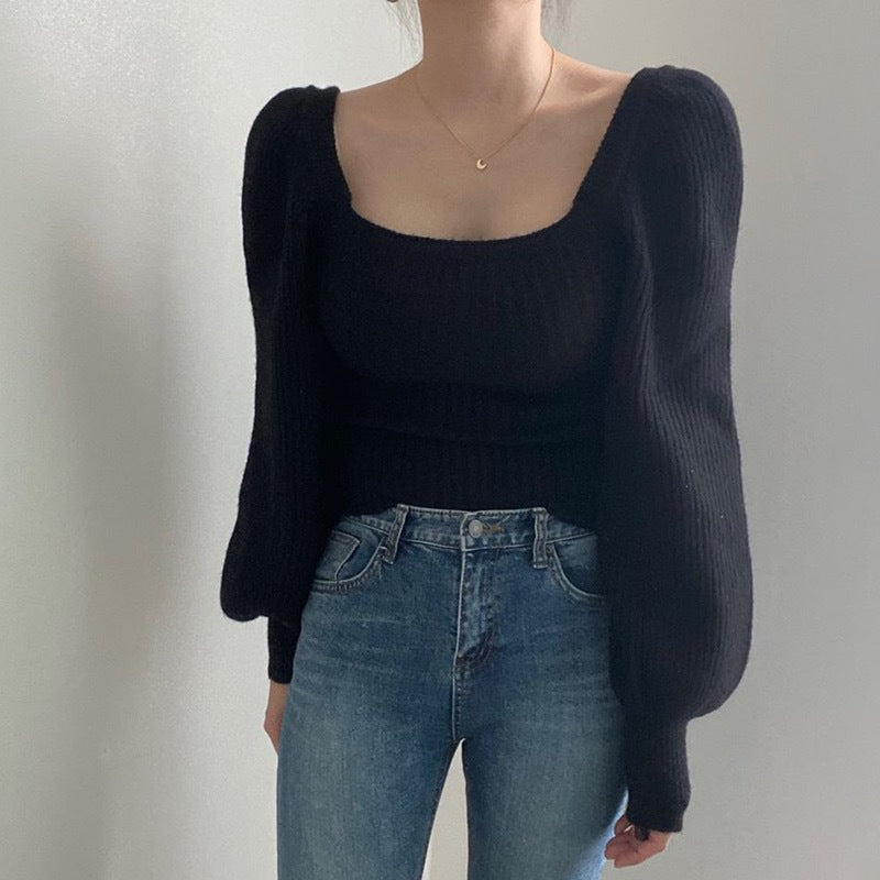Damen Feinstrickpullover mit modernem Quadrat-Ausschnitt und weit geschnittenen Ärmeln Krohn-e