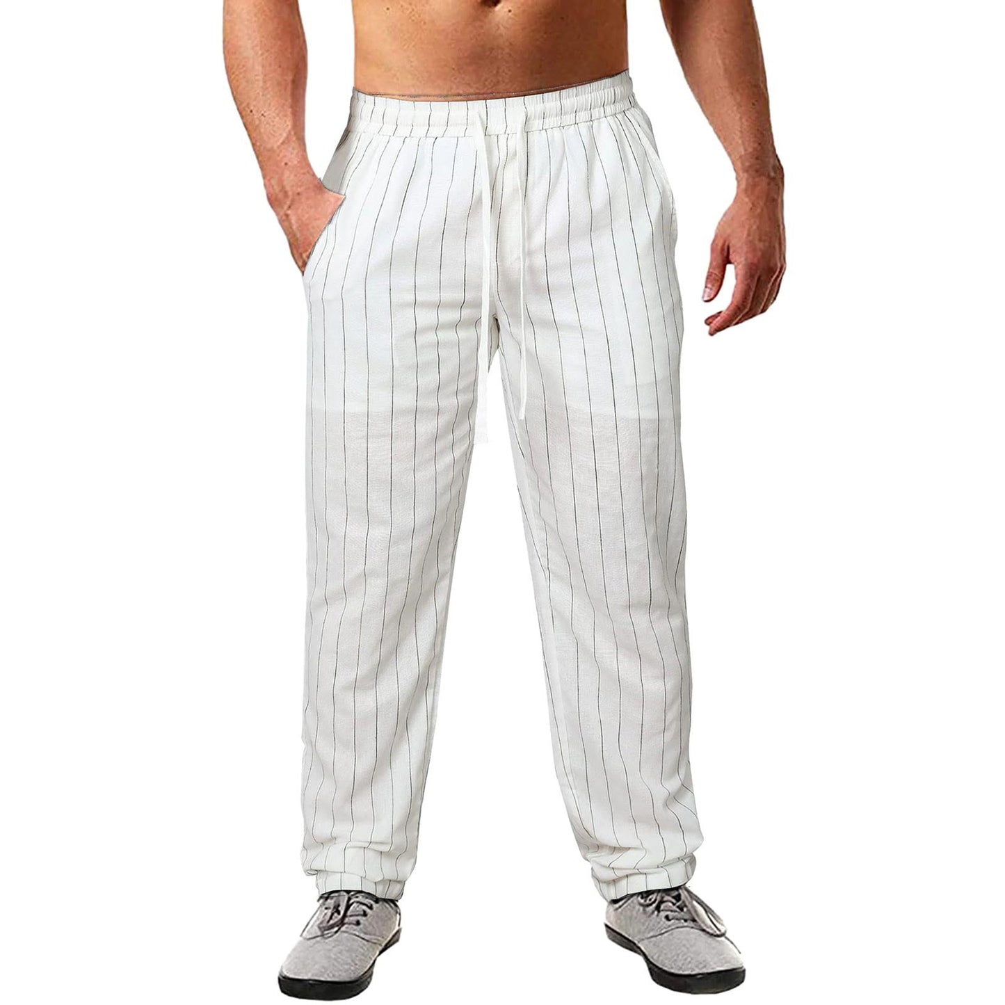 Herren lässige Streifen-Hosen aus Baumwollmix mit elastischem Bund und praktischen Eingrifftaschen Krohn-e