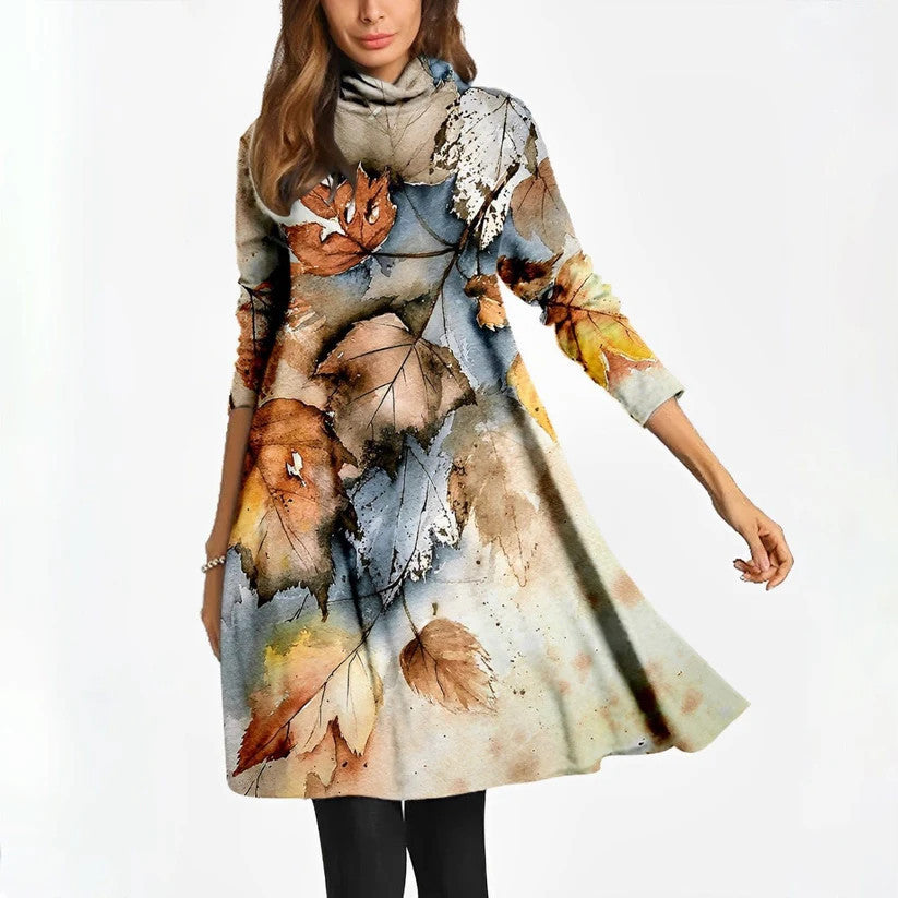 Elegantes Fudus Langarmkleid mit hohem Kragen