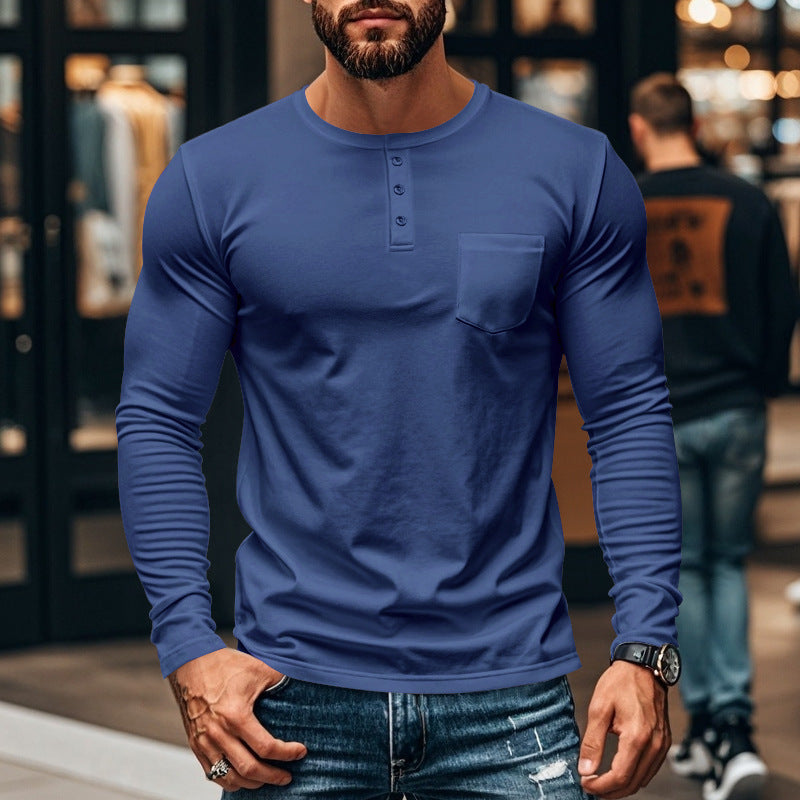 Herren Langarmshirt mit Knopfleiste und Brusttasche Krohn-e