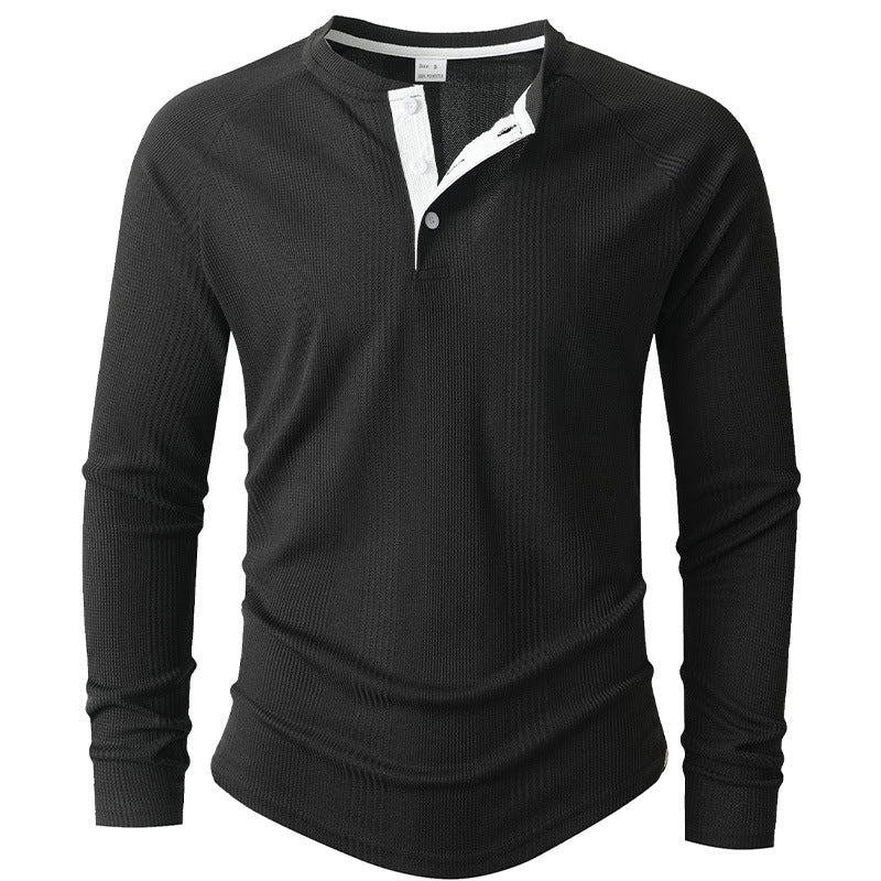 Herren Langarm Henley-Shirt mit strukturierter Oberfläche Krohn-e