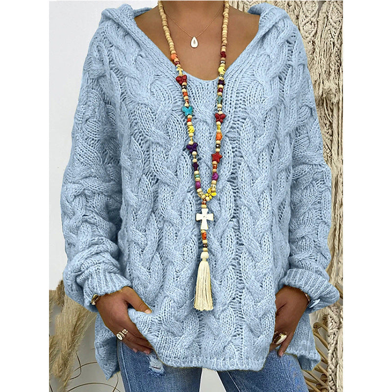 Damen Hoody aus Grobstrick mit V-Ausschnitt und dekorativem Kordelzug Krohn-e