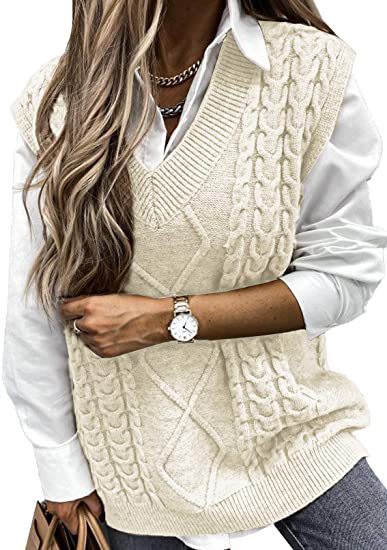 Damen Strickweste mit Zopfdesign und V-Ausschnitt Krohn-e