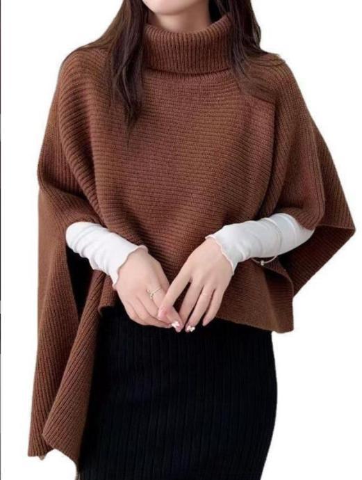 Damen Strickponcho mit hohem Kragen und asymmetrischem Schnitt Krohn-e