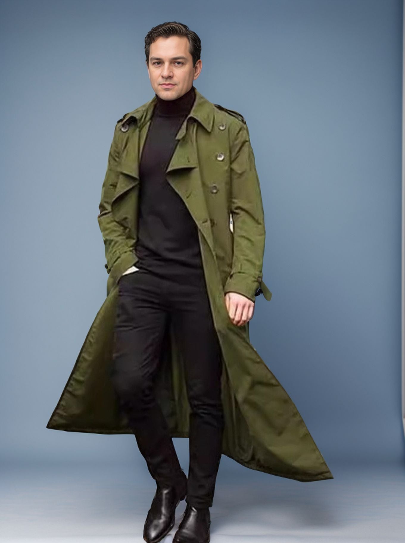 Herren langer Trenchcoat mit modernem Schnitt und praktischen Taschen Krohn-e