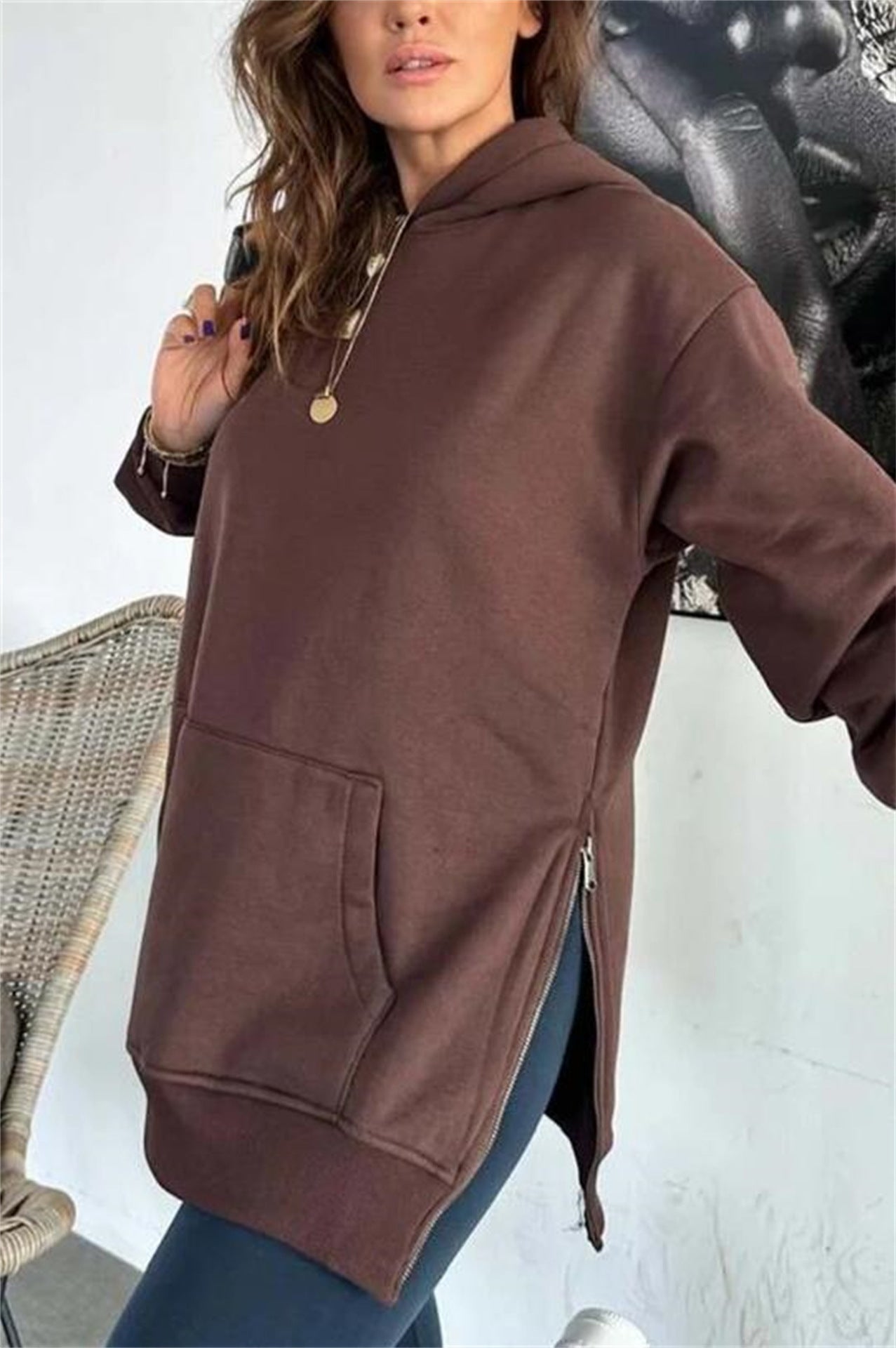 Damen Oversized Kapuzenpullover mit seitlichen Reißverschlüssen und universeller Passform Krohn-e