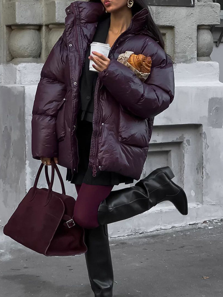 Damen Oversized Daunenjacke mit sichtbarem Steppdesign und hohem Kragen Krohn-e