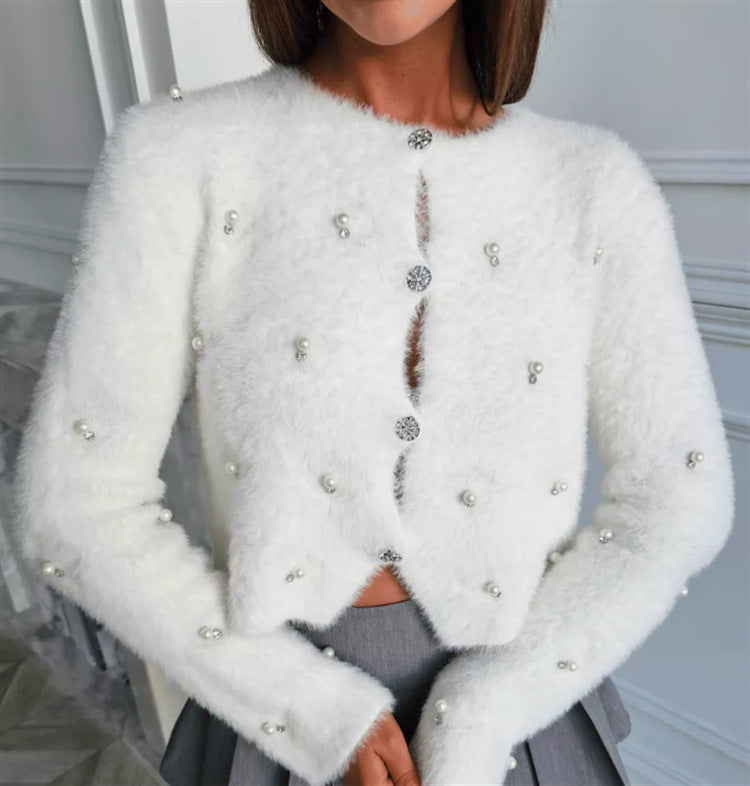 Damen Flauschige Strickjacke mit Schmuckknöpfen und elegantem Schnitt Krohn-e