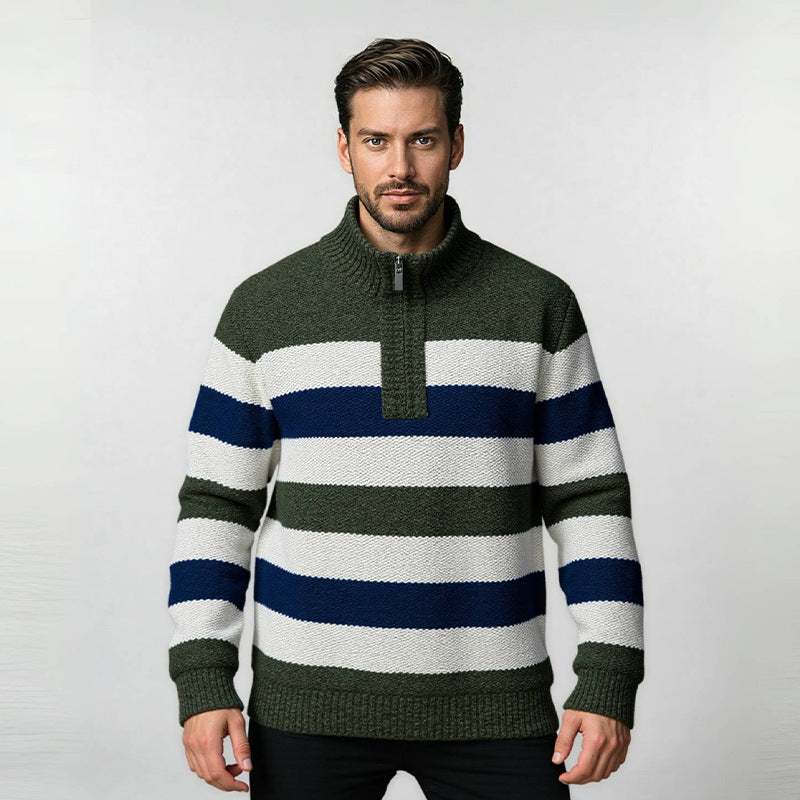 Herren modischer Strickpullover mit halbem Reißverschluss und gestreiftem Design Krohn-e