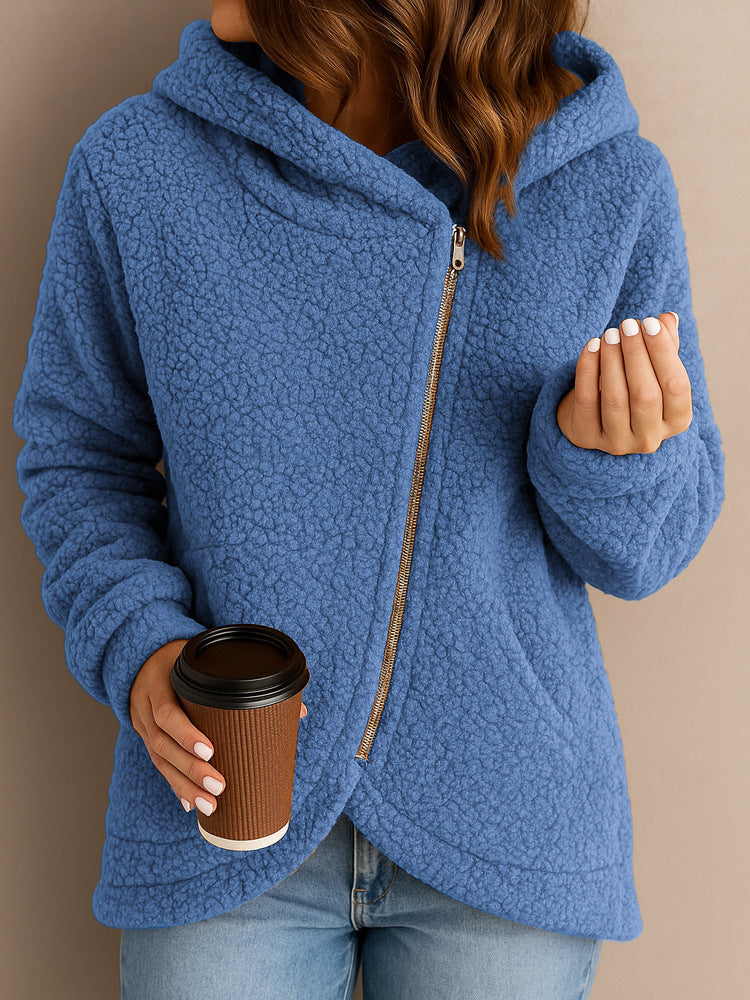Damen Flauschige Kapuzenjacke mit asymmetrischem Reißverschluss Krohn-e