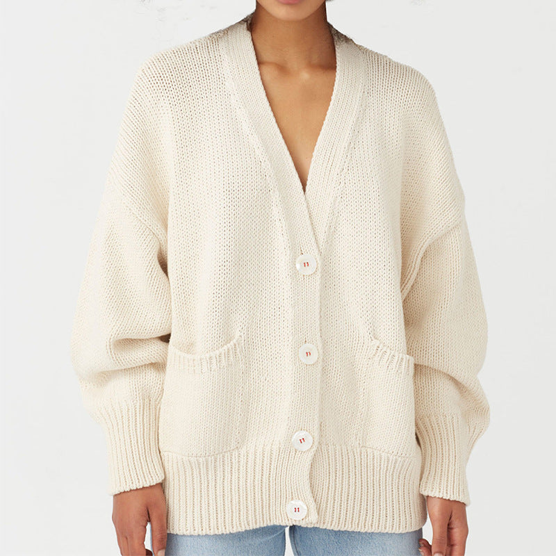 Damen Oversized Strickjacke mit Taschen und V-Ausschnitt Krohn-e