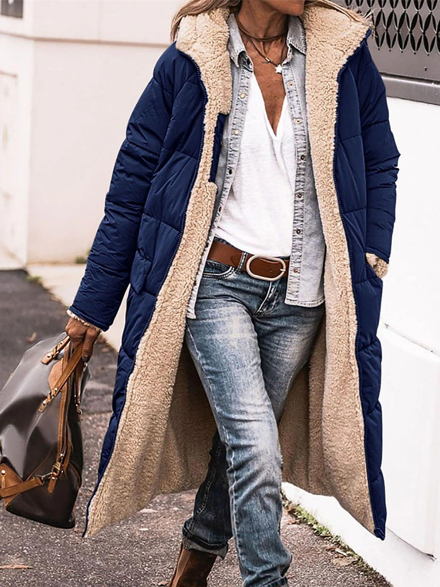 Damen Lange Steppjacke mit kuscheligem Innenfutter und Kapuze Krohn-e