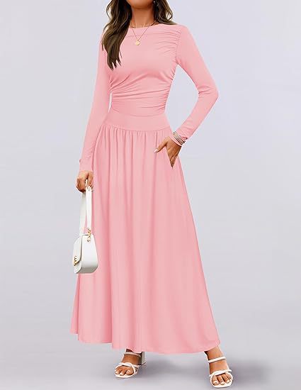 Damen Langärmliges Maxikleid mit eleganten Rüschendetails und praktischen Taschen Krohn-e