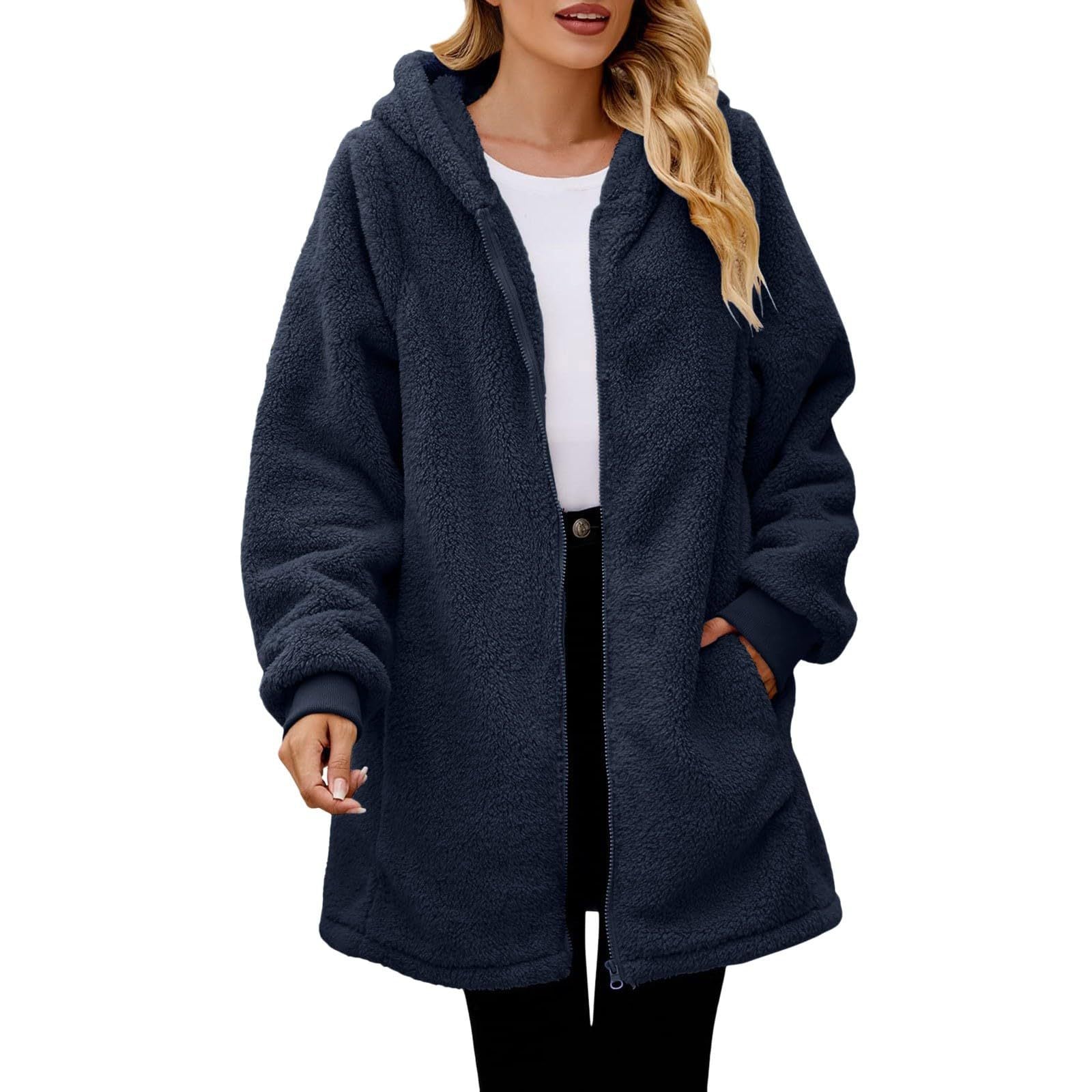 Damen kuschelige Fleecejacke mit Kapuze und seitlichen Eingrifftaschen Krohn-e
