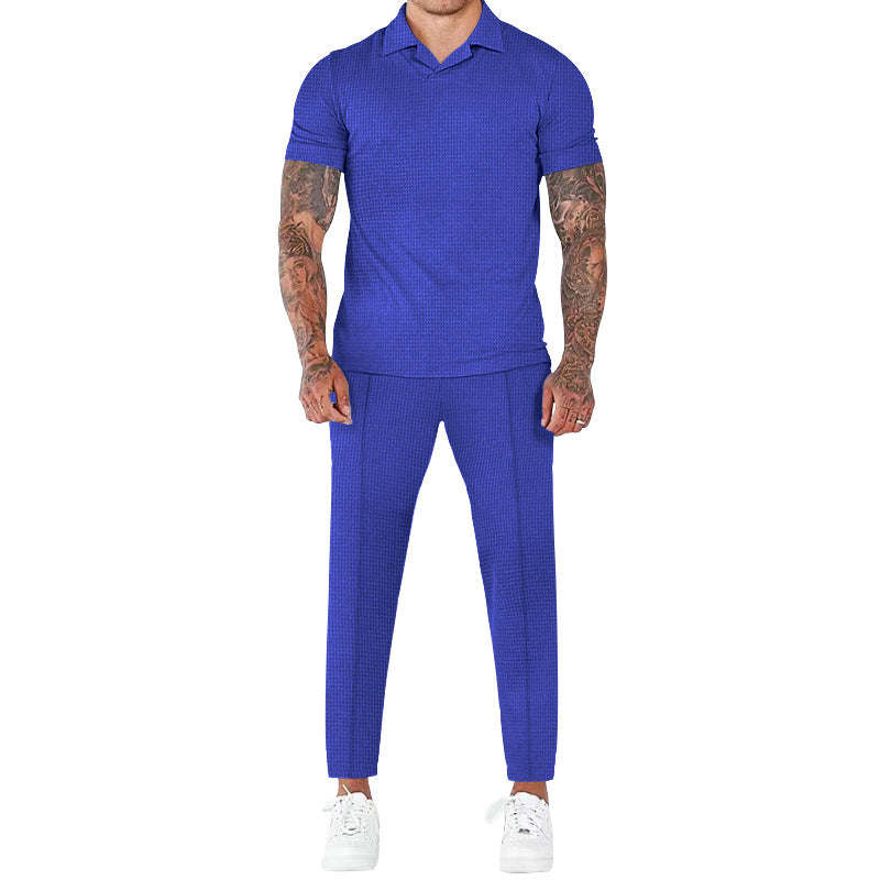 Herren elegantes Kurzarm-Hemd- und Hose-Set mit strukturiertem Design und komfortabler Passform Krohn-e