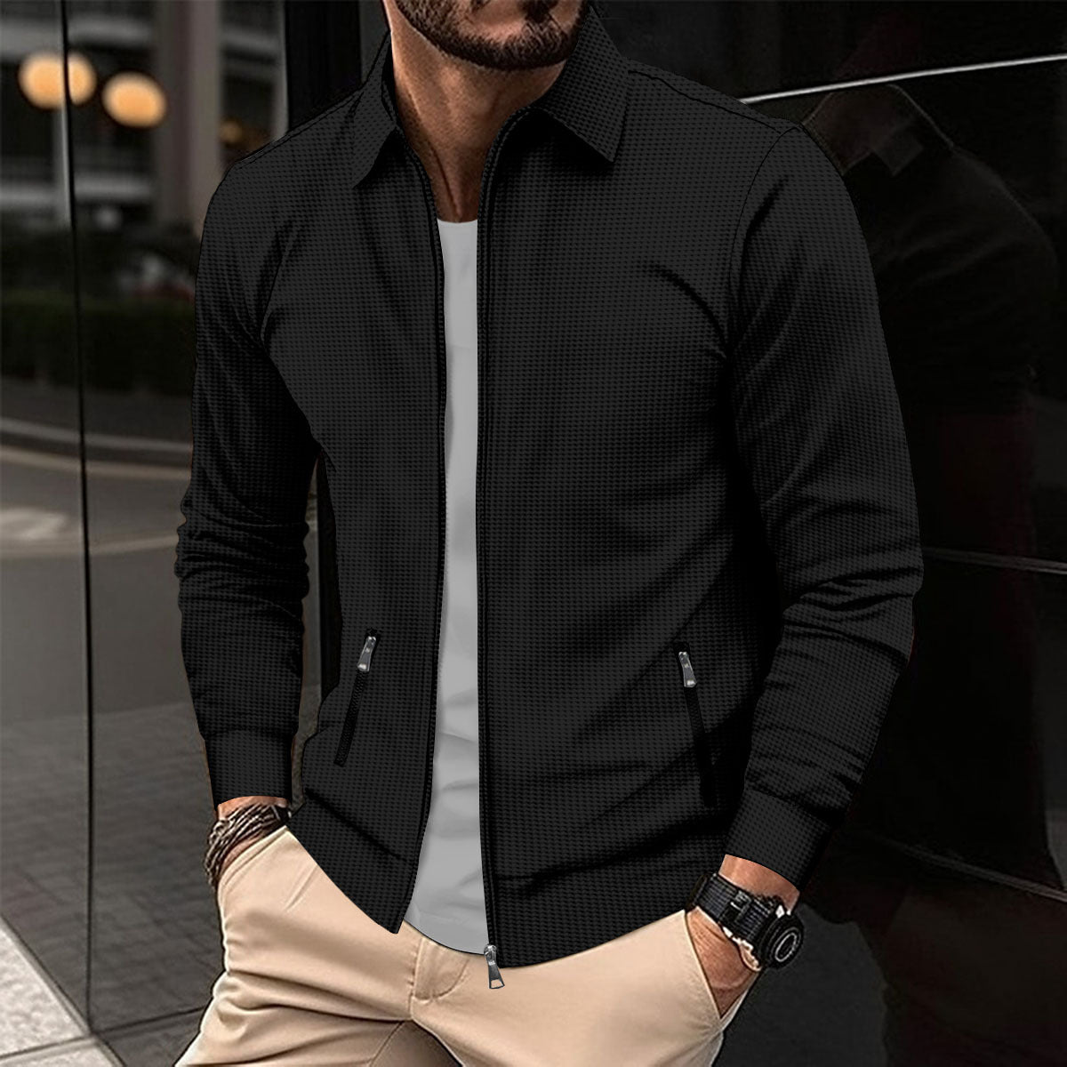 Herren moderne Freizeitjacke mit Reißverschluss und praktischen Seitentaschen Krohn-e