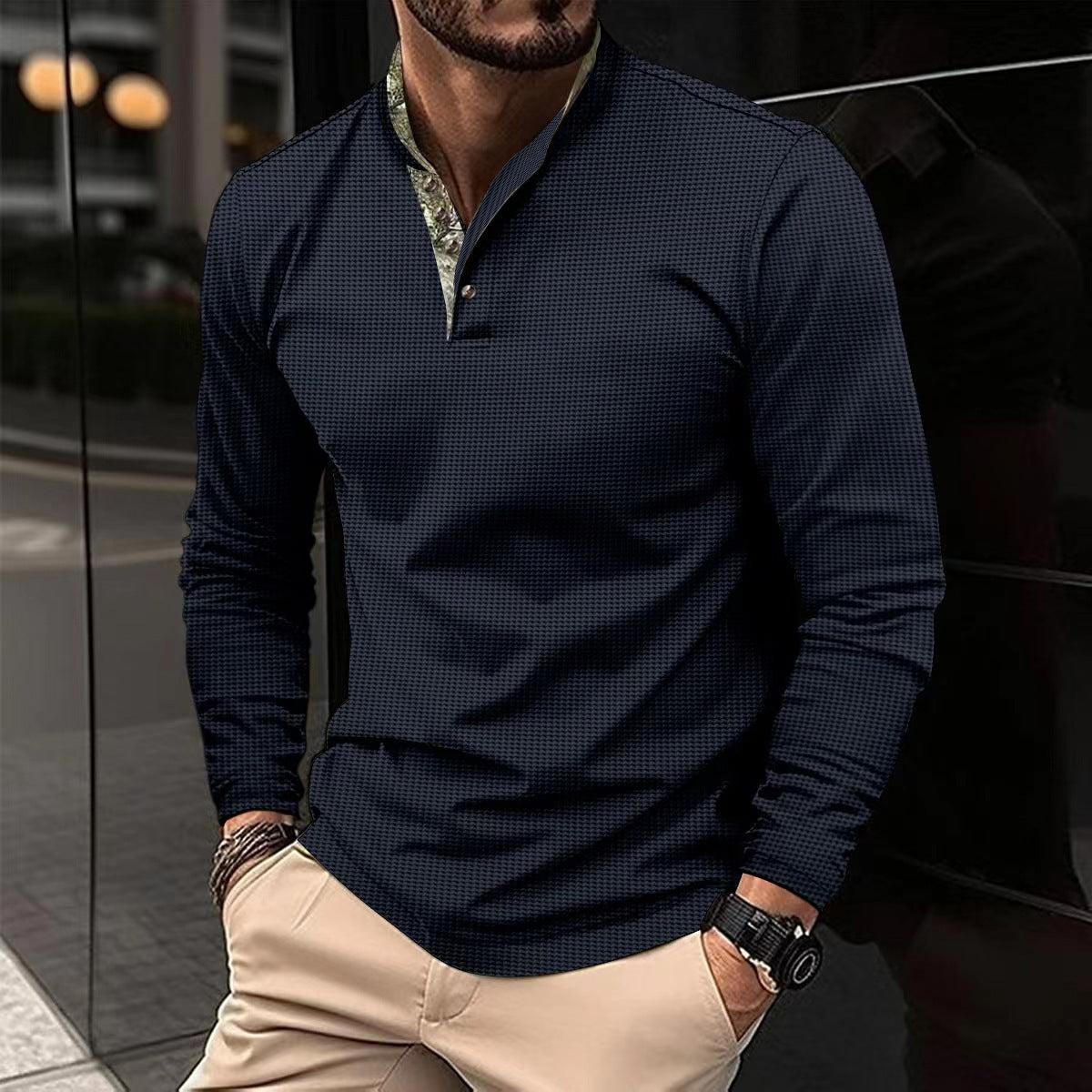 Herren Langarmhemd mit modernem Stehkragen und elegantem Design Krohn-e