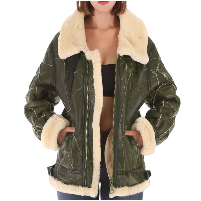 Damen Kunstfell gefütterte Pilotenjacke Krohn-e