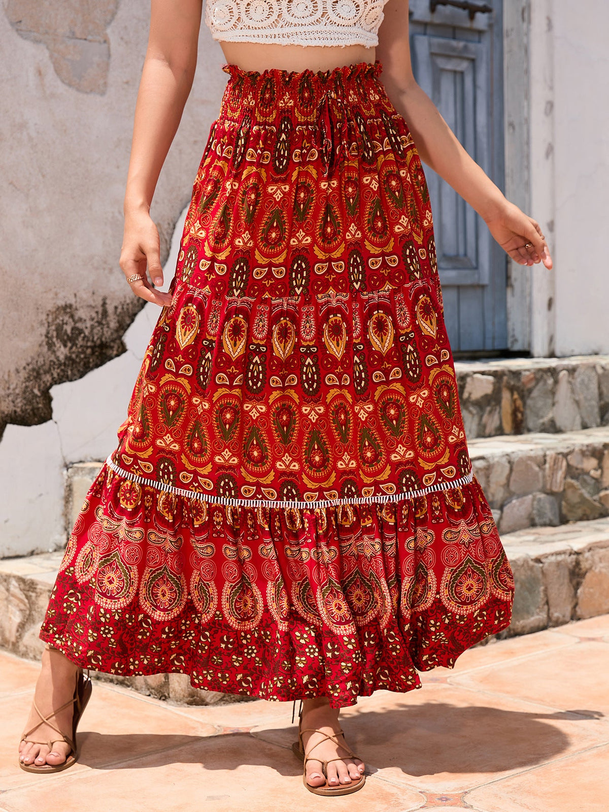 Damen Maxirock mit verspieltem Paisleymuster und Rüschendetails Krohn-e