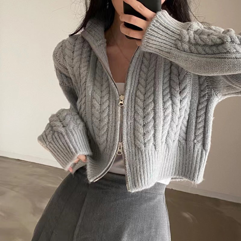 Damen Strickjacke mit hochwertigem Zopfmuster und sportlichem Reißverschluss Krohn-e