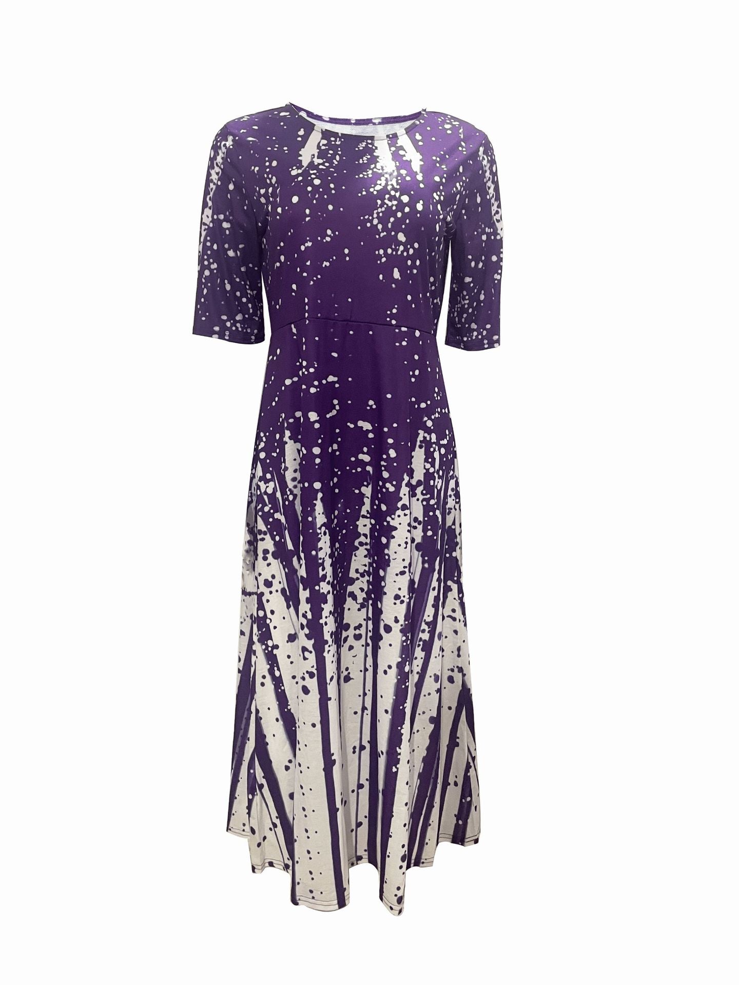 Fudus Kleid mit elegantem Print, Rundhalsausschnitt, mittel langen Ärmeln und weitem Saum