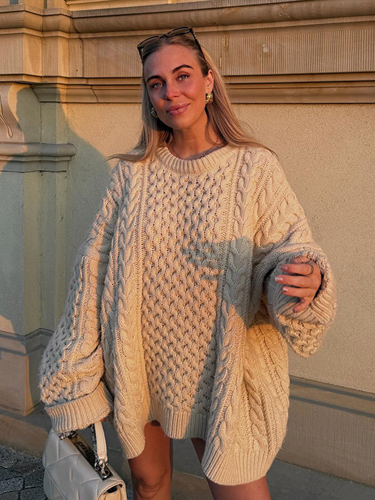 Damen Oversized Strickpullover mit Zopfmuster Krohn-e