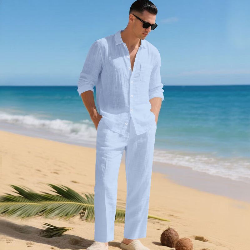 Herren leichtes Leinen-Outfit mit stilvollem Hemd und eleganter Hose Krohn-e