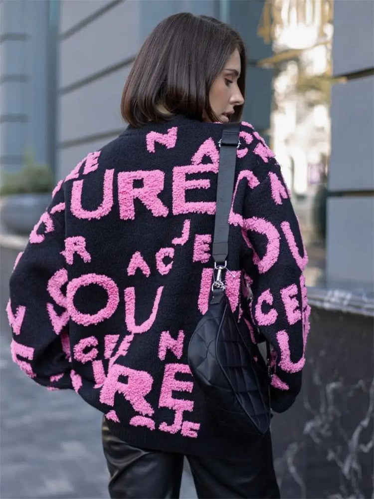 Damen Oversized Strickpullover mit auffälligem Schriftzug und lässiger Passform Krohn-e