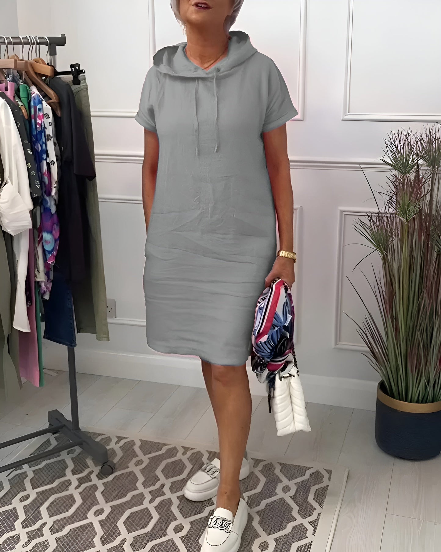 KROHN-E Damen Hoodie-Kleid Relaxed Fit Verstellbare Kapuze