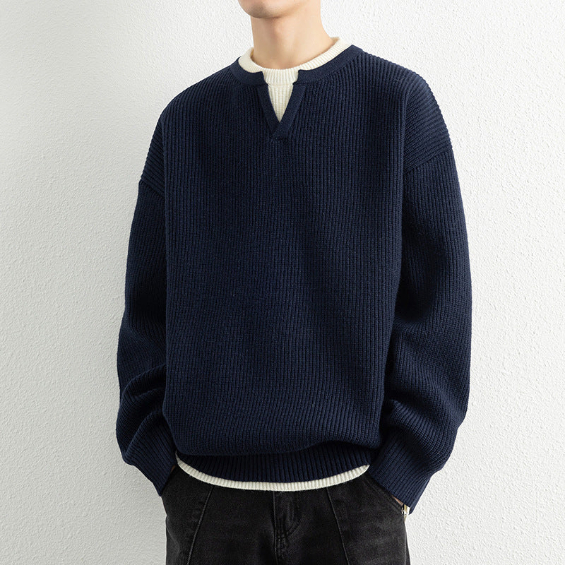 Herren Strickpullover mit V-Ausschnitt und strukturiertem Design Krohn-e