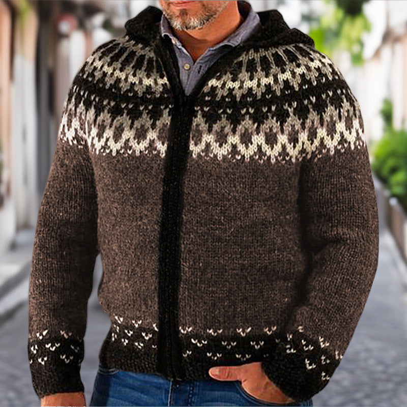 Herren Strickjacke mit traditionellem Norweger-Muster und Kapuze Krohn-e