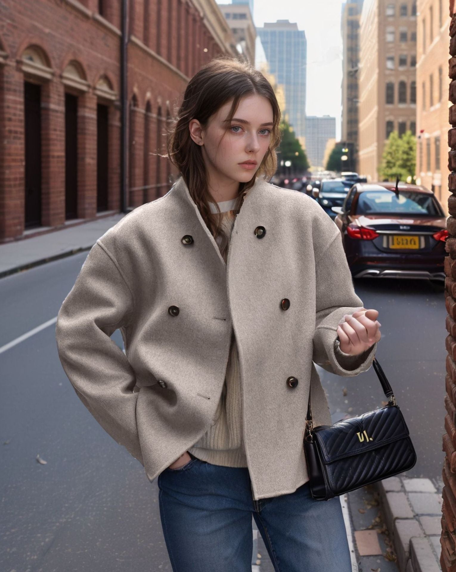 Damen modische Kurzjacke mit doppelter Knopfreihe und lässigen Ärmeln Krohn-e