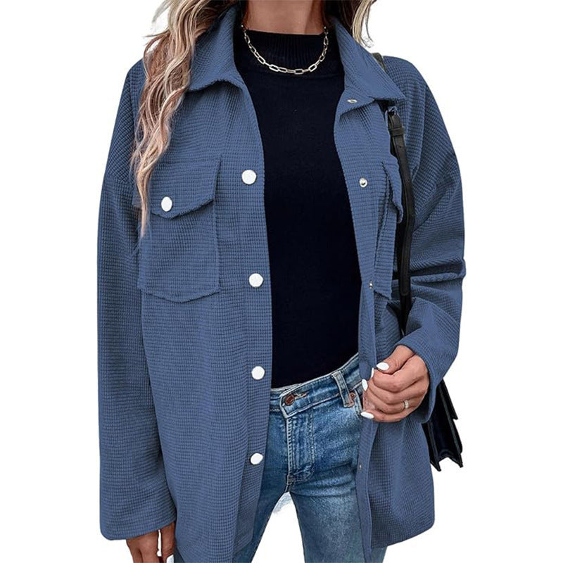 Damen Bequeme Waffel-Design Bluse mit Taschen Krohn-e